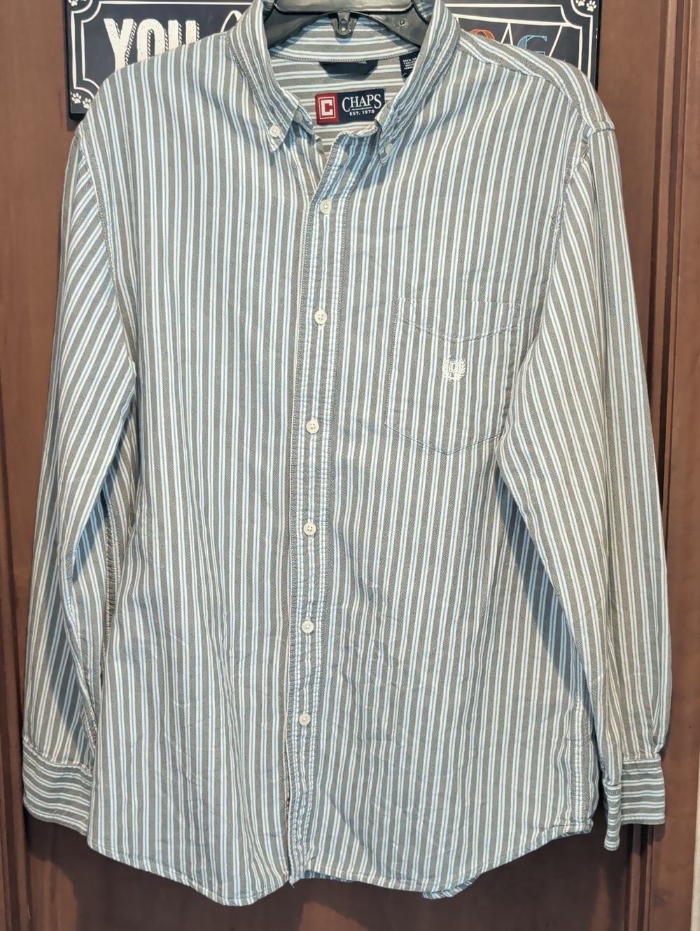 Chaps Men's Cotton Blue and White Stripe Button-Down Shirt